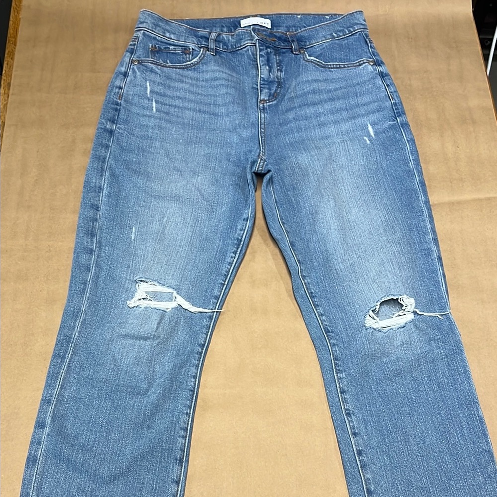 Loft High Waist Straight Crop Women's Blue Distressed Jeans size 4 27